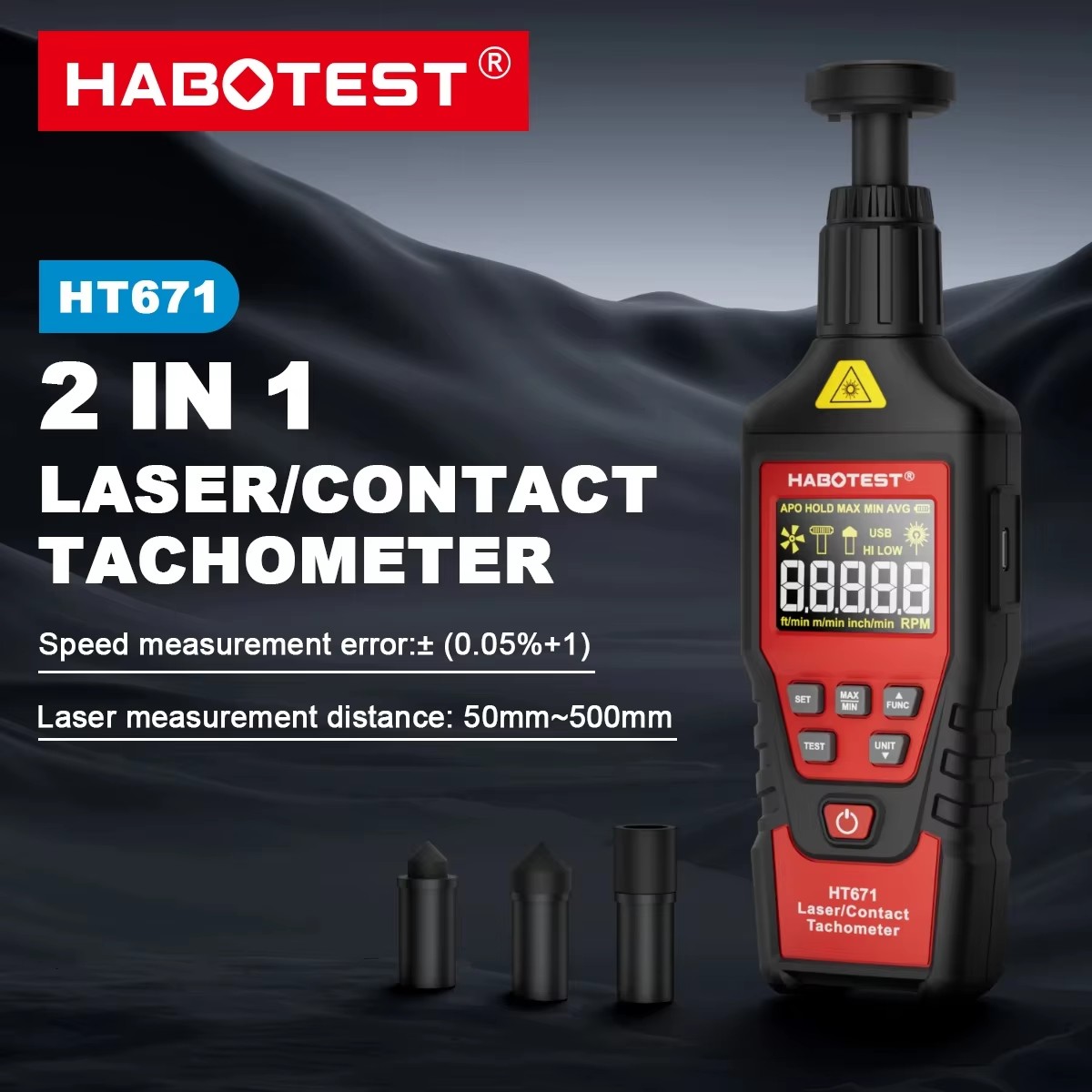 Industrial Laser Tachometer - HABOTEST HT671 Tachimetro Digitale 2-in-1 a