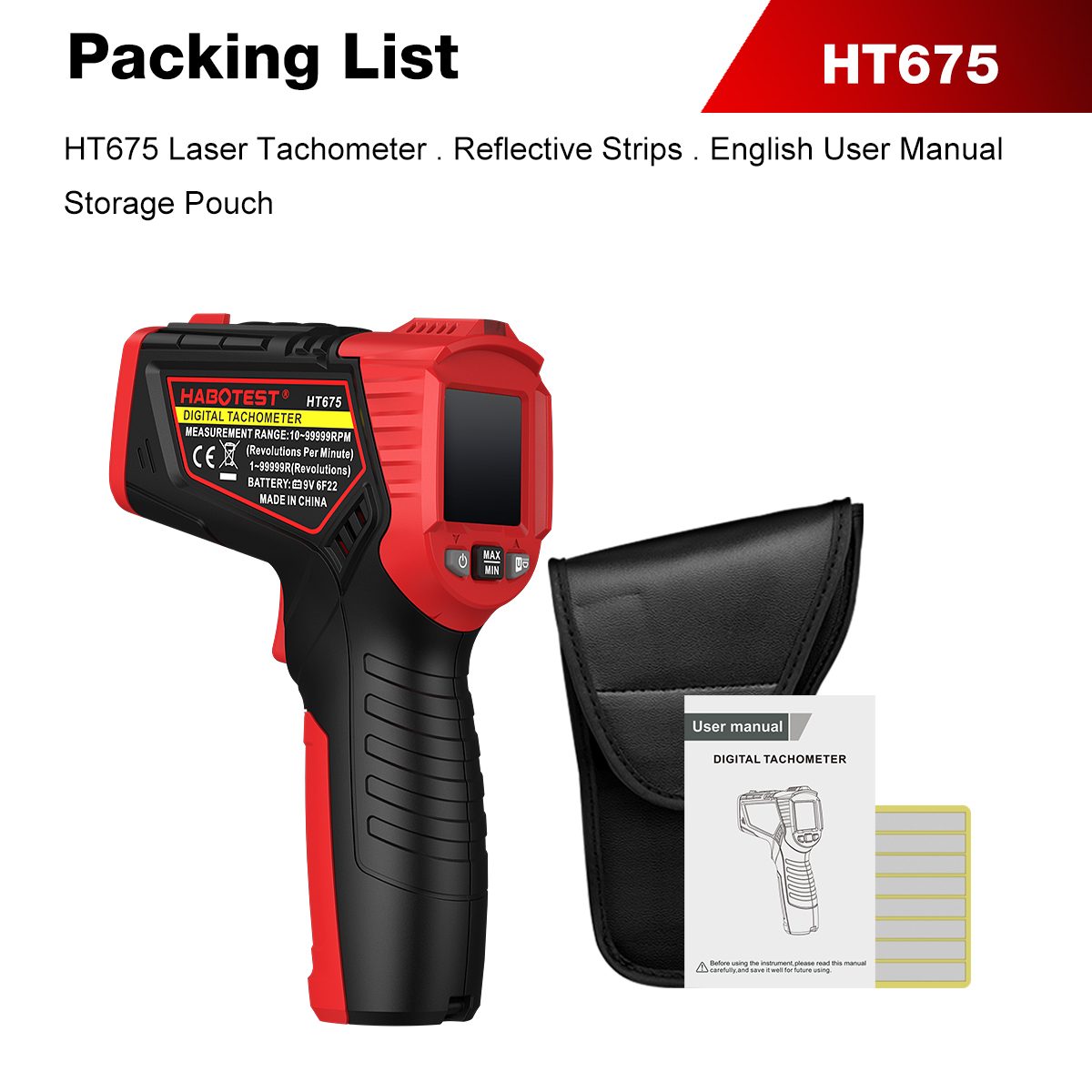 Industrial Laser Tachometer - HABOTEST HT675 Tachimetro Laser Senza Contatto,
