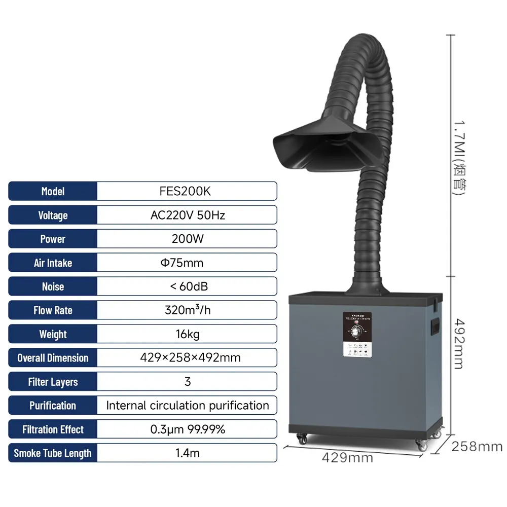 Fume Extractor Laser - KNOKOO 200W Filtro antipolvere industriale Saldatura